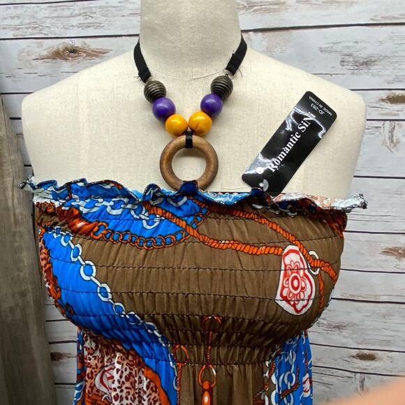 Romantic Sini Halter Beach Summer Stretch Beach Pull-Over Sun Dress Medium 151 - Picture 3 of 7